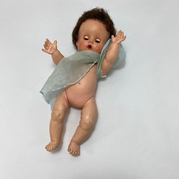 Vintage Creepy Scary Baby Doll Fuzzy Hair Open Close Eyes Rubber Body Move Limbs - Picture 14 of 16